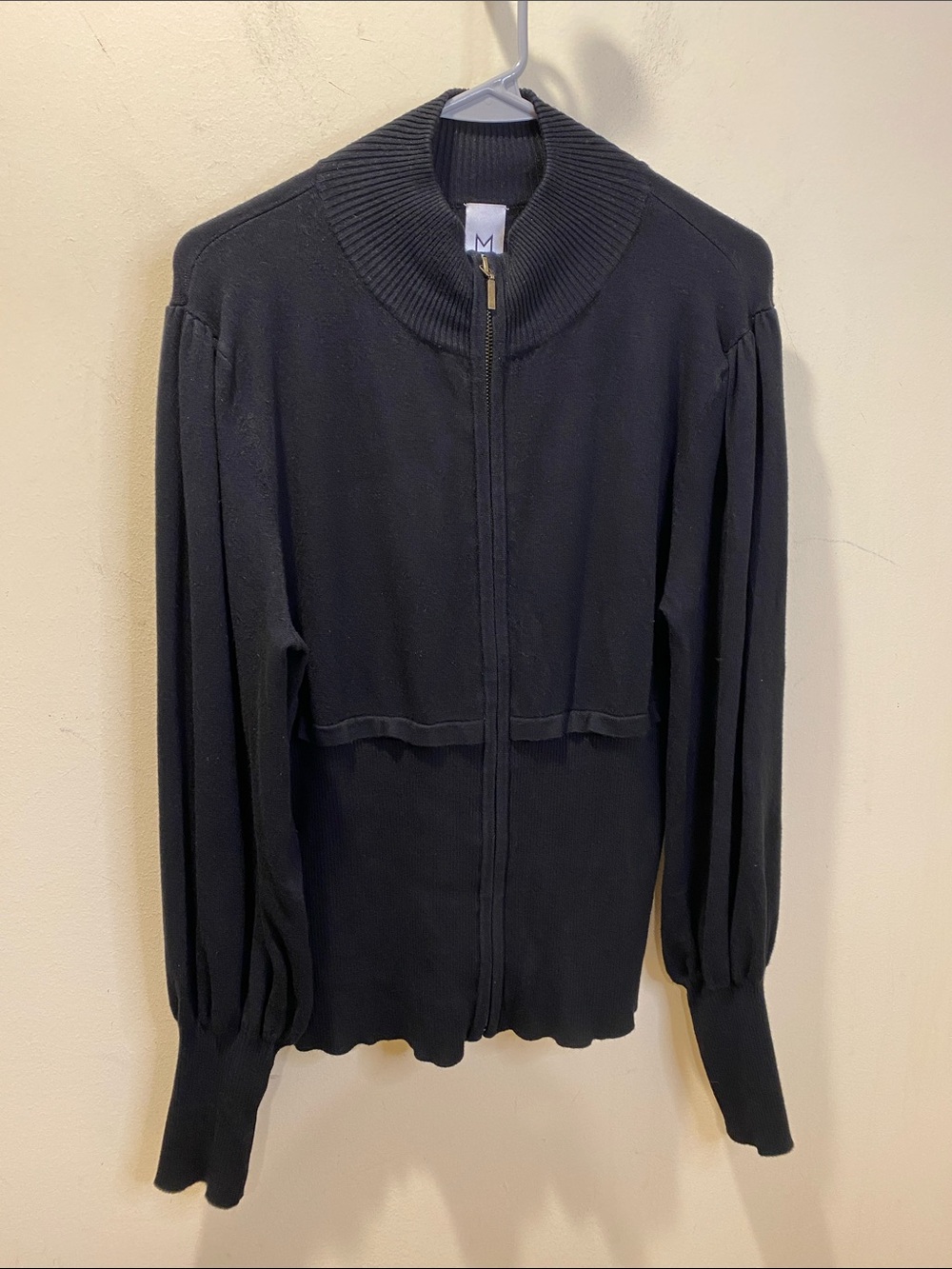 MARC BOUWER Black Zip Front Ribbed Collar Lightweight Sweater Jacket Sz XL